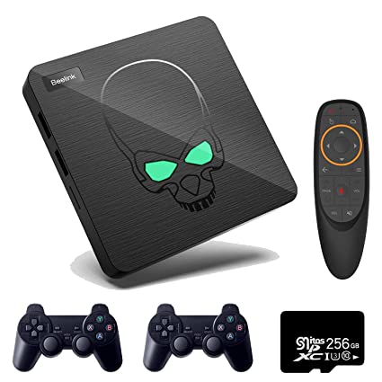 Super Console X King,Android 9.0 Retro Video Game Console Built-in 61000  Games, Mini Game Console Support EmuELEC 4.3,CoreELEC System and 2.4G Voice Remote Control,2 Gamepads(256G)