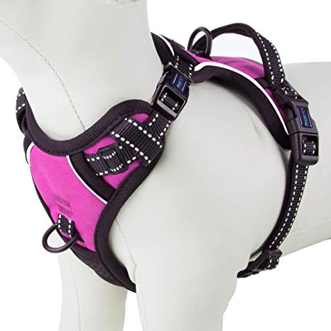 PHOEPET Updated No Pull Dog Harness Reflective Puppy Vest  Training Handle  2 Metal Hooks  4 Snap Buckles  4 Slide Buckles [Easy to Put on & Take Off]