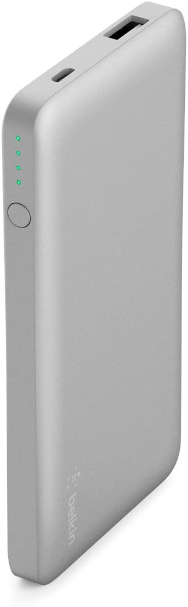 Belkin Pocket Power Bank 5000 mAh Fast, Portable Charger (Certified Safety) for iPhone 11, 11 Pro/Pro Max, XS, XS Max, XR, X, SE, 8/8 , iPad, Samsung Galaxy S10/S10 /S10e, Silver