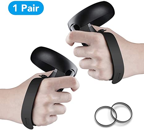 [Updated Version] KIWI design Knuckle Strap for Oculus Quest/Oculus Rift S Touch Controller Grip Accessories with Replaceable Rubber Loops (Black, 1 Pair)