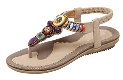 Vocni Women Summer Flipflop Bohemian Beaded Flat Beach Wedding Shoes Sandals