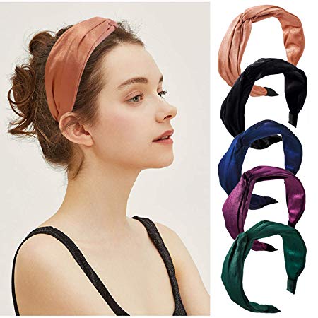 Magicfly Satin Headbands for Women 5 PCS Knotted Head Bands Fashion Topknot Head Band Top Knot Headbands for Girls Ladies Women