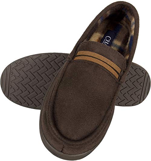 Chaps Boys' Slipper House Shoe Moccasin Memory Foam Suede Indoor Outdoor Nonslip