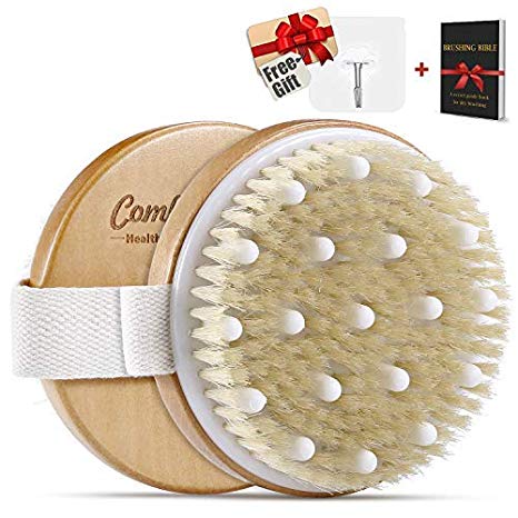 Dry Brushing Body Brush - Cellulite Massager Best for Get Rid of Cellulite, Glowing Skin, Dry Skin Exfoliating, Improves Lymphatic & Stimulates Blood Functions, with Massage Nodes & Natural Bristles