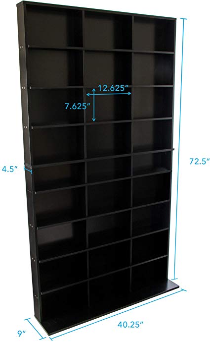 Atlantic Elite Media Storage Cabinet - New/Improved Tower, Stores 837 CDs, 630 Blu-Rays, 531 DVDs, 624 PS3/PS4 Games or 528 wii Games with 9 Fixed Shelves, PN38408117 in Black