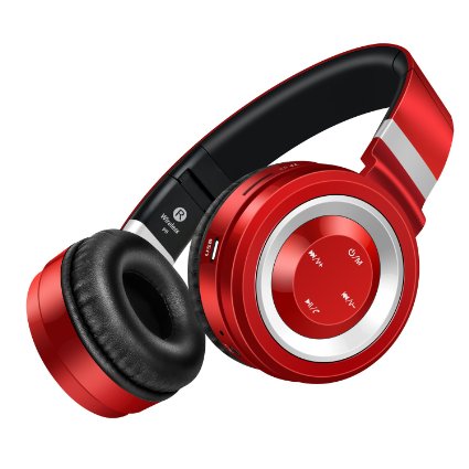 Wireless Headphones Sound Intone P6 Stereo Bluetooth Headphones with Microphone Over-ear Foldable Portable Music Headsets for Cellphones Laptop Tablet TV Headphones Black Red