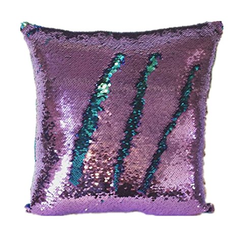 Menglihua Glitzy Magical Color Changing Reversible Paillette Sequin Mermaid Square Throw Pillow Covers Blue-Purple 18"x 18"