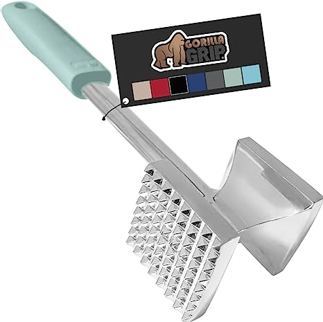 Gorilla Grip Heavy Duty Meat Tenderizer, Oversized Kitchen Mallet, Soft Grip Handle, Tool Maximizes Food Flavor, Spiked Side Tenderizes, Flat Smooth Flattens Steak, Pound Beef, Commercial Grade, Mint