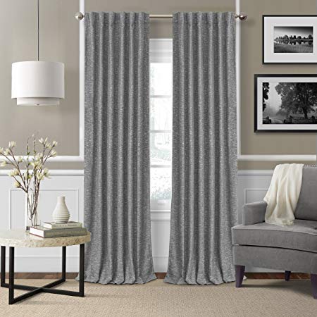 Elrene Home Fashions 026865901160 3-in-1 Blackout Energy Efficient Lined Linen Rod Pocket Window Curtain Drape Panel, 52" x 95", Gray