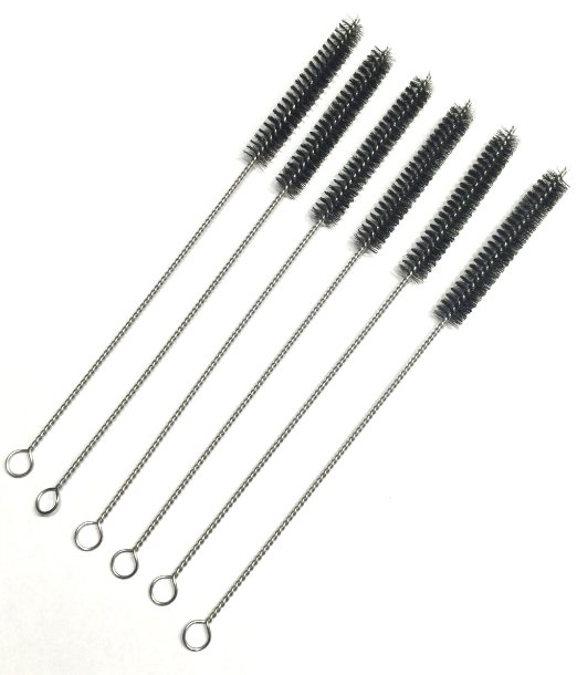 Straw Cleaner Brushes, Larger size, Black nylon bristles w/ stainless steel handle - 6 Piece Value Pack - 3/8"(10mm) round head x 8"(200mm) long - Koem