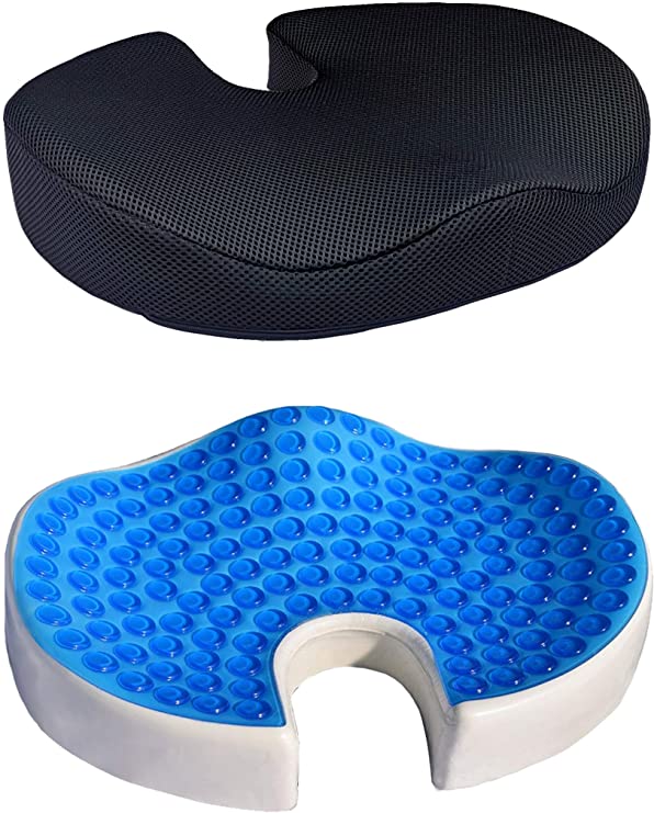Medipaq Cooling Gel Seat 100% Memory Foam Cushion - Coccyx Cut Out - Orthopaedic Tailbone Seat Pad for Sciatica, Back and Tailbone Pain - for Home, Office, Car and Yoga - (Black 3D Mesh)