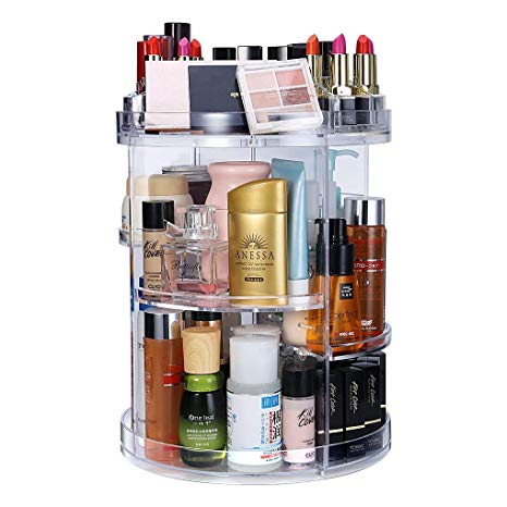 Benbilry 360 Degree Rotating Makeup Organizer Adjustable Multi-Function Cosmetic Storage Box with Large Capacity, Fits Different Types of Cosmetics and Accessories