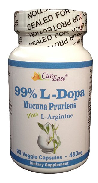CurEase 99% Mucuna Pruriens L-Dopa White Velvet Bean Natural Dopamine With L-Arginine 450mg 90 Veggie Capsules