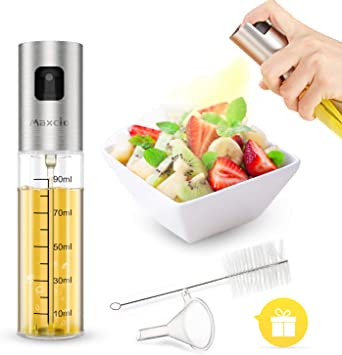 Olive Oil Sprayer Dispenser, Maxcio 100ml Oil Spray Bottle for Cooking Salad BBQ, Premium 304 Stainless Steel, Extra Funnel and Brush Included, BPA Free