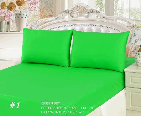 Tache 3 Piece 100% Cotton Bed Sheet Set Green(Fitted Sheet) Queen