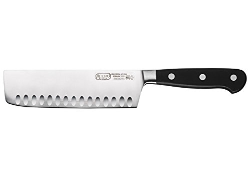 Winco KFP-73, 7" Acero Nakiri Knife, Hollow Ground Asian Style Knife with Black POM Handle, Vegetable Knife, Japanese Cleaver Chopping Knife, NSF