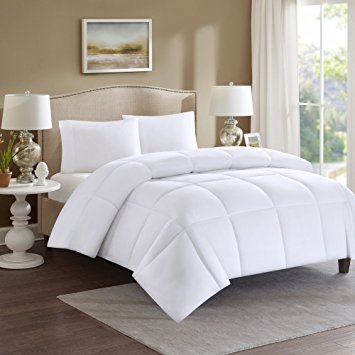 Comfort Spaces - Plush Microfiber Down Alternative Comforter - Duvet Insert - Twin/TXL Size - White - Box stitches - Hypoallergenic - All Season