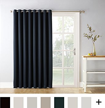 Sun Zero Easton Blackout Patio Door Curtain Panel, 100" x 84", Navy Blue