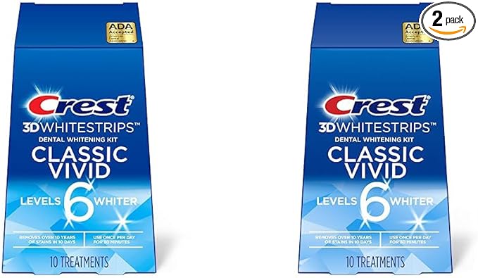 Crest 3D Whitestrips, Classic Vivid, Teeth Whitening Strip Kit, 20 Strips (10 Count Pack) (Pack of 2)