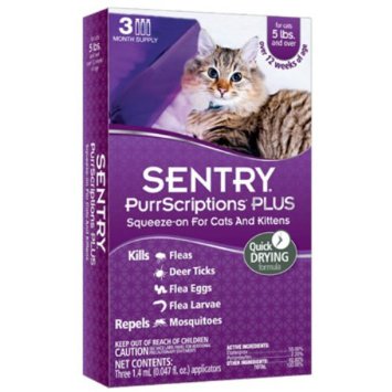 Sentry Purrscriptions Plus Flea & Tick Squeeze-On For Cats And Kittens 5 Lbs. Adulticide Etofenprox - 3 Month Supply