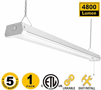 LED Shop light for garages,4FT 4800LM,42W 5000K Daylight White,LED ceiling light, LED Wrapround light, With Pull Chain (ON/OFF),Linear Worklight Fixture with Plug, cETLus Listed 1PACK 50K