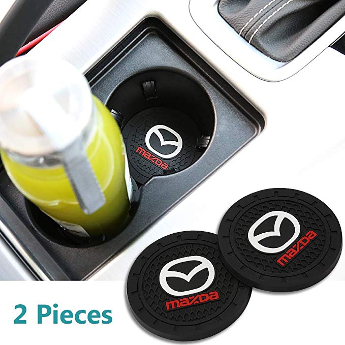Bocianelli 2 Pcs 2.75 inch Car Interior Accessories Anti Slip Cup Mat for for Mazda 2, 3,5,6, CX-5,CX-7,CX-8,M6, MX5,RX7, RX8, A8, CX9, MX6,R3, M2 M3,M5, etc.