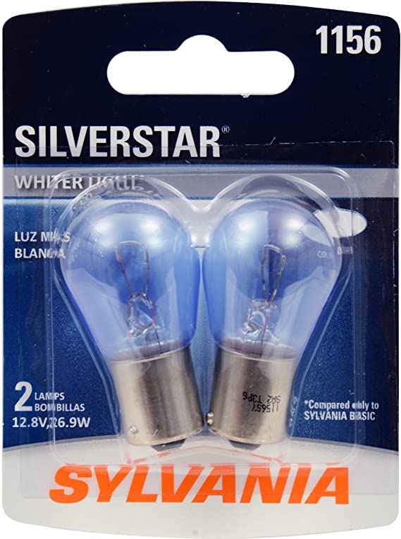 SYLVANIA - 1156 SilverStar Mini Bulb - Brighter and Whiter Light, Ideal for Center High Mount Stop Light (CHMSL), Daytime Running Light (DRL), and more (Contains 2 Bulbs)