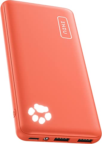 INIU Power Bank, 10000mAh Slimmest & Lightest USB C Triple 3A Portable Charger, Fast Charging Powerbank with Flashlight, Battery Pack for iPhone 13 12 X Pro Xiaomi iPad Samsung S21 S20 [Orange]