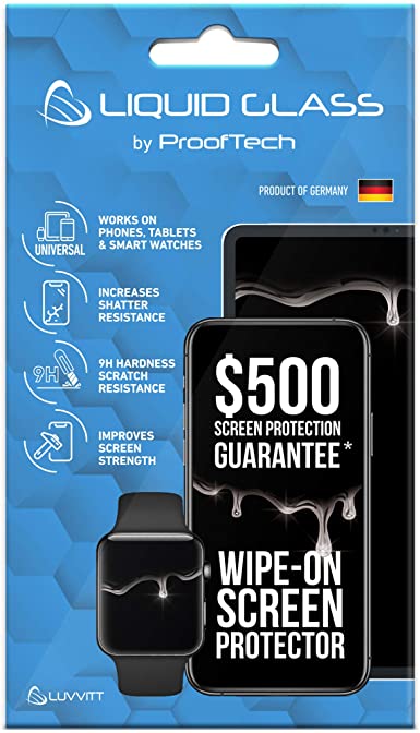 Liquid Glass Screen Protector with $500 Screen Protection Guarantee - Scratch Resistant Wipe On Nano Coating for All Apple Samsung and Other Phones Tablets Smart Watch iPhone iPad Galaxy Universal