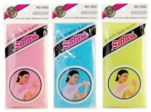 Salux Japanese Beauty Skin Wash Cloth - Beauty Towel/ Scrub/ Nylon Wash Cloth/Bath Body Shower (Blue - Pack of 3)