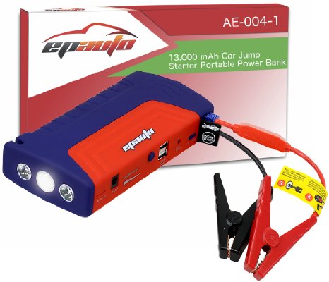 EPAuto 600A Peak 13000mAh Car Jump Starter Battery Booster with Portable Charger Power Bank and LED Flashlight for Vehicle Emergency Kit