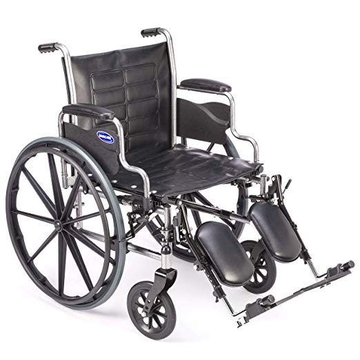 Invacare Tracer EX2 Wheelchair, with Desk Length Arms and T94HCP Elevating Legrests with Padded Calf Pads, 18" Seat Width