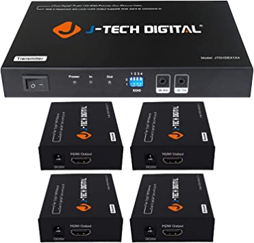 J-Tech Digital ProAV 1X4 HDMI Extender HDMI Amplifier HDMI Splitter over Ethernet Cable with Bi-Direction IR and EDID Functions (1x4)