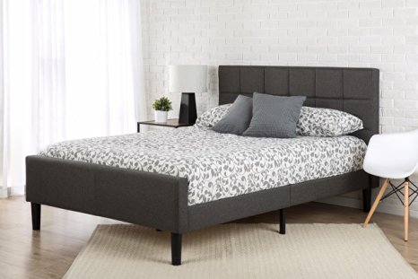 Zinus Upholstered Square Stitched Platform Bed with Footboard, Queen