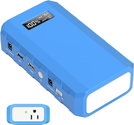 Portable Power Station with AC Outlet, Powkey 65W/110V External Battery Pack 24000mAh/88.8Wh Power Pack, Portable Power Source Supply Backup for Outdoor Tent Camping Home Blue