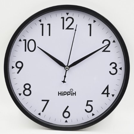 Hippih 10" Silent Non-ticking Wall Clock with Glass Cover Digital,Black