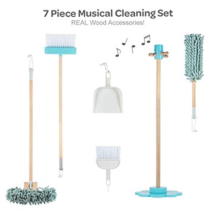 Adora Pretend Play Musical Cleaning Set, 7 Pieces, Educational Toy for Kids - Music Component Stand, Broom, Sweeper, Dust Pan & Brush Set & Duster