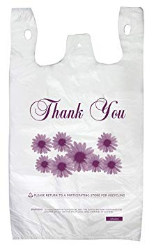 Thank You Shopping Bags Case of 500 T-Shirt Bags 12"x 6" x 22" Heavy Duty 16 Micron Reusable/Disposable Grocery Bags