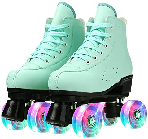 YYW Roller Skates- PU Leather High-top, Four-Wheel Roller Skates Classic Roller Skates Artistic Outdoor Indoor Double-Row Roller Skates for Girls, Boys and Teens, Ideal for Beginners