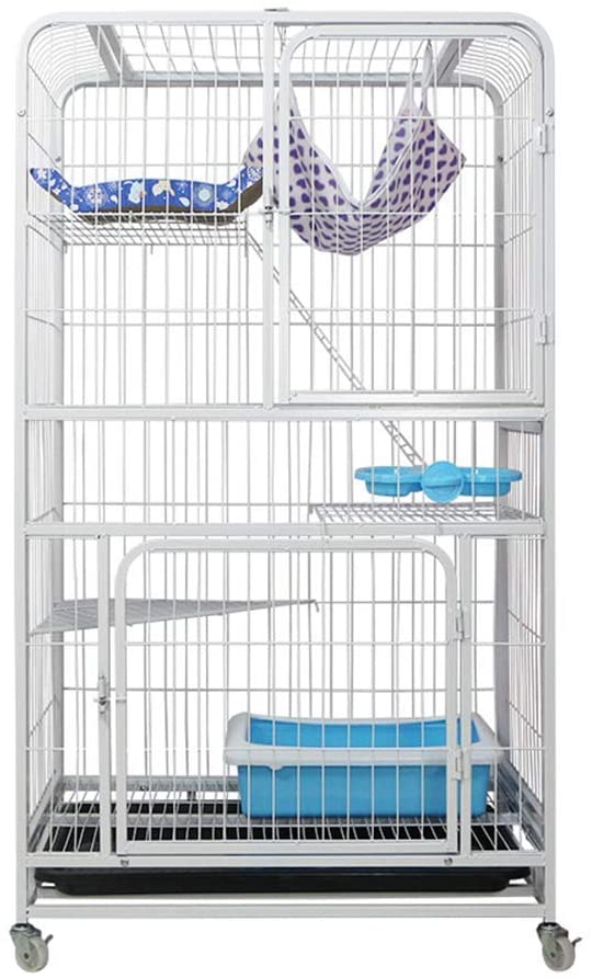 S-Lifeeling Cat Cage Cat Playpen Box Creat Kennel 3-Tier Cat House Cat Condo Folding Metal Crate Cage