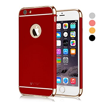 iPhone 6S Case, Vansin 3 In 1 Ultra Thin and Slim Hard Case Coated Non Slip Matte Surface with Electroplate Frame for Apple iPhone 6 (4.7'')(2014) and iPhone 6S (4.7'')(2015) -- Red & Gold