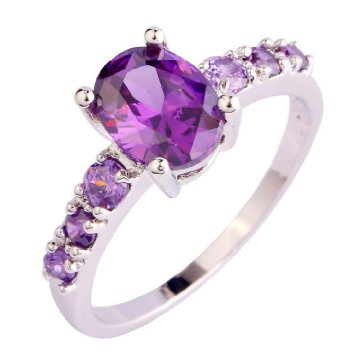 Psiroy 925 Sterling Silver Stunning Created Gorgeous Women's 7mm*9mm Oval & Round Cut Sapphire Quartz Charms Filled Ring