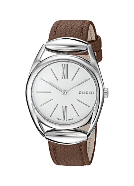 Gucci Swiss Quartz Stainless Steel and Leather Dress Brown Women's Watch(Model: YA140401)