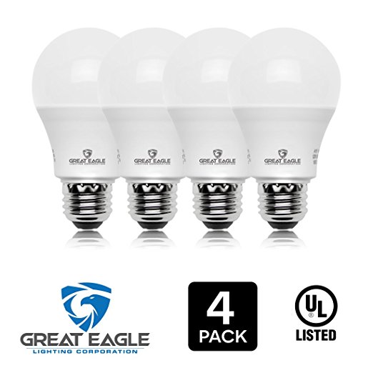 Great Eagle 100W Equivalent LED Light Bulb 1600 Lumens A19 3000K Bright White Non-Dimmable 14-Watt UL Listed (4-pack)