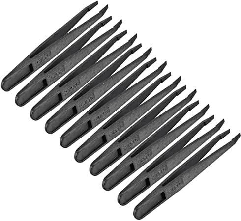 uxcell Black Plastic Slant Tip Anti-static Tweezers 4.7 Inch Length 10pcs