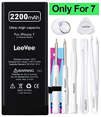 2200mAh High Capacity Replacement Battery for iPhone 7, LeeVee 0 Cycle Li-Polymer Replacement Battery for iPhone 7 with Repair Tools Kits, Adhesive Strips & Instruction - 1 Year Warranty