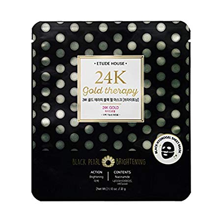 Etude House 24k Gold Therapy Fantastic Gold Black Pearl Mask - Brightening 5 Sheets