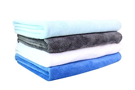 Multi-Purpose Microfibre Sports / Travel / Gym Towels - Pack of 4 - 45x90cm - 350GSM : Super Soft, Highly Absorbent & Quick Drying