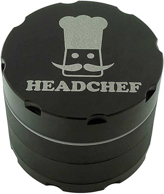 Headchef Razor 4 Piece Grinder, High Quality Metal Herb and Tobacco Grinder with Sifter Scraper (Black, 40mm)