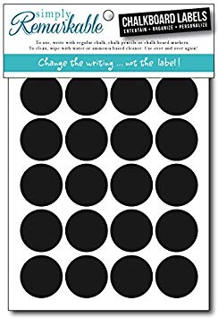 Simply Remarkable Dishwasher Safe Reusable Chalk Labels - 40 Circle Shape 1.25" Chalk Stickers Wipe Clean and Reuse Organizing, Decorating, Crafts, Personalized Hostess Gifts, Wedding and Party Favors